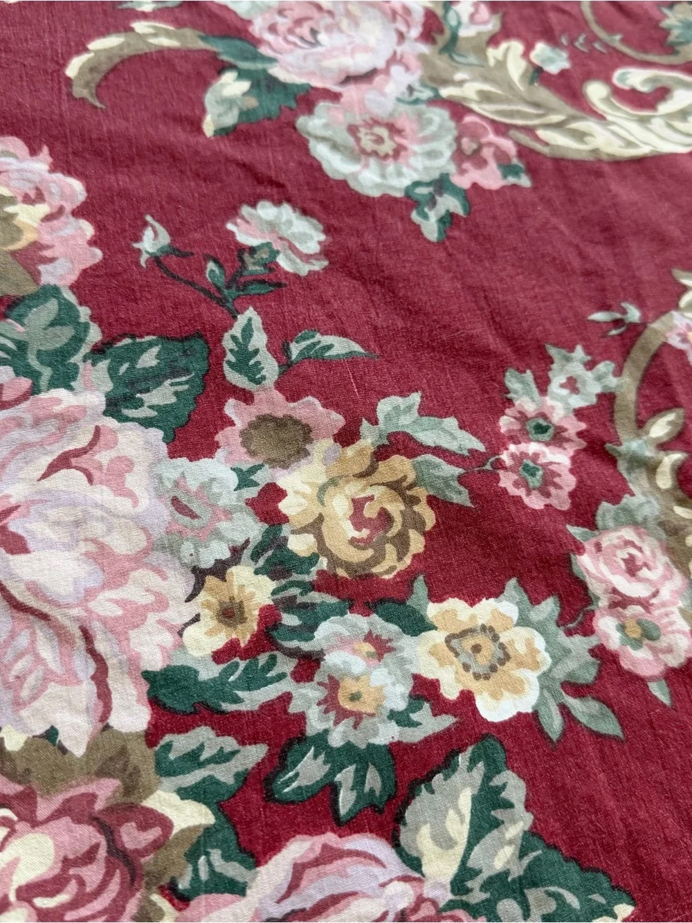 Ralph Lauren Marseilles 1 Queen Flat Sheet & 2 Standard Pillow Cases Red Floral
